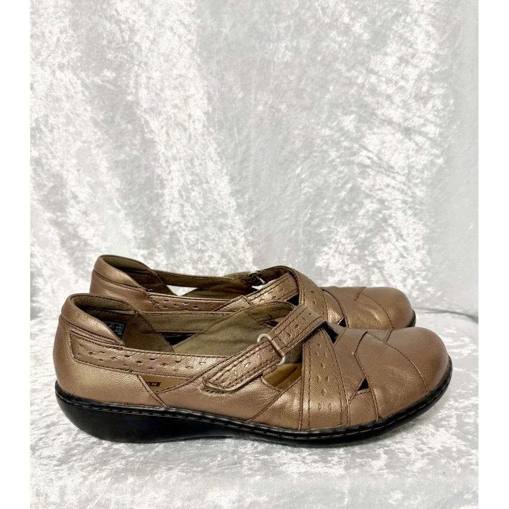 Clarks Collection Ashland Bronze Metallic Leather‎ Mary Jane Shoes Womens 8.5 W
